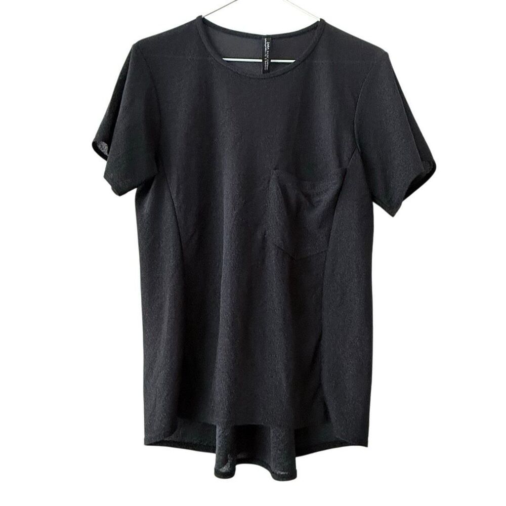 Zara Evening Basic Pocket Sheer Short Sleeve Black Casual Top Small
